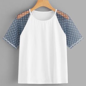 Plus Size Contrast Mesh Raglan Sleeve Tee Size 2XL